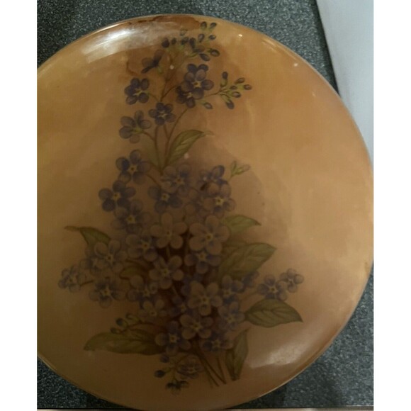 Vintage Alabaster Trinket Box Hand Carved Made in Italy Hinged Floral Design - Picture 7 of 9